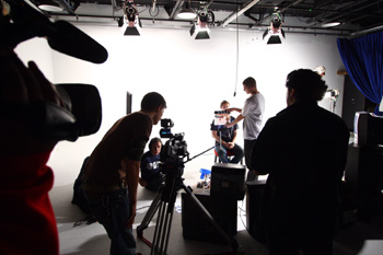 Film students at Five Towns College prepare to shoot a scene inside one of the studios.