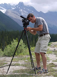 Tracker Productions owner and cinematographer Les McDonald is using the JVC GY-HM100 ProHD camcorder to shoot footage of the Canadian Rockies for a variety of video projects. Photo by Ashley Chapman.