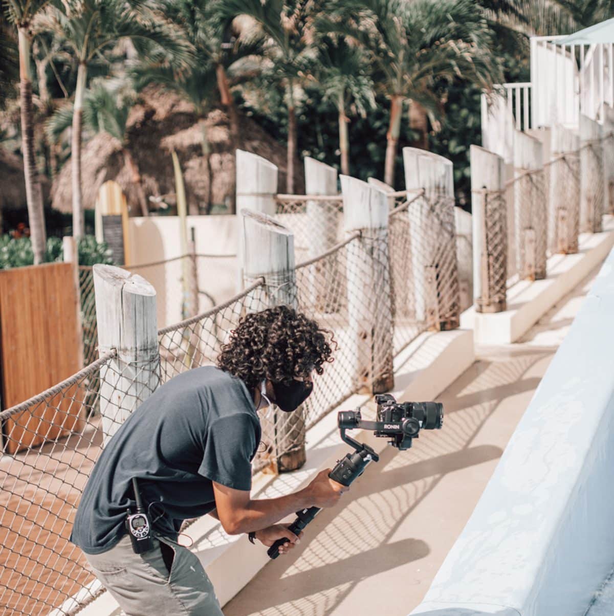 Karim Dakkon shooting handheld. Filming on set.