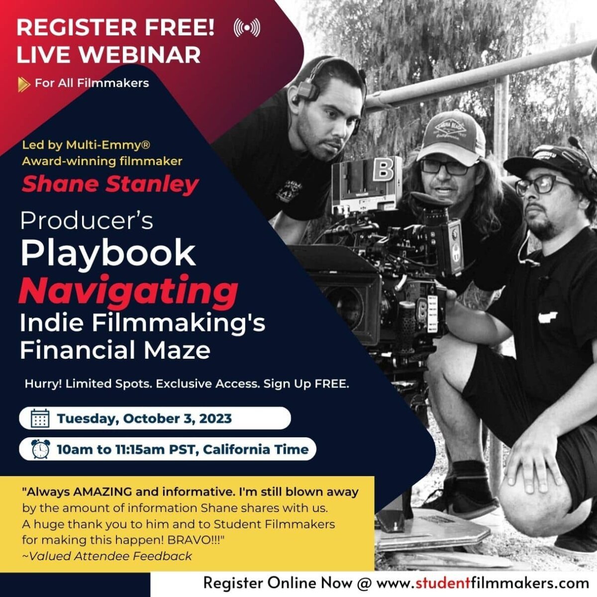 REGISTER FREE! LIVE WEBINAR | "Producer's Playbook: Navigating Indie Filmmaking's Financial Maze" with Multi-Emmy® Award-Winning Filmmaker Shane Stanley